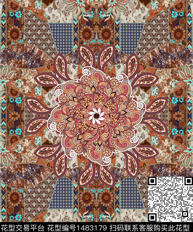 几何花卉民族风抽象风数码印花华亿平台下载（图片编号: 1483179） - 瓦栏（Walan）