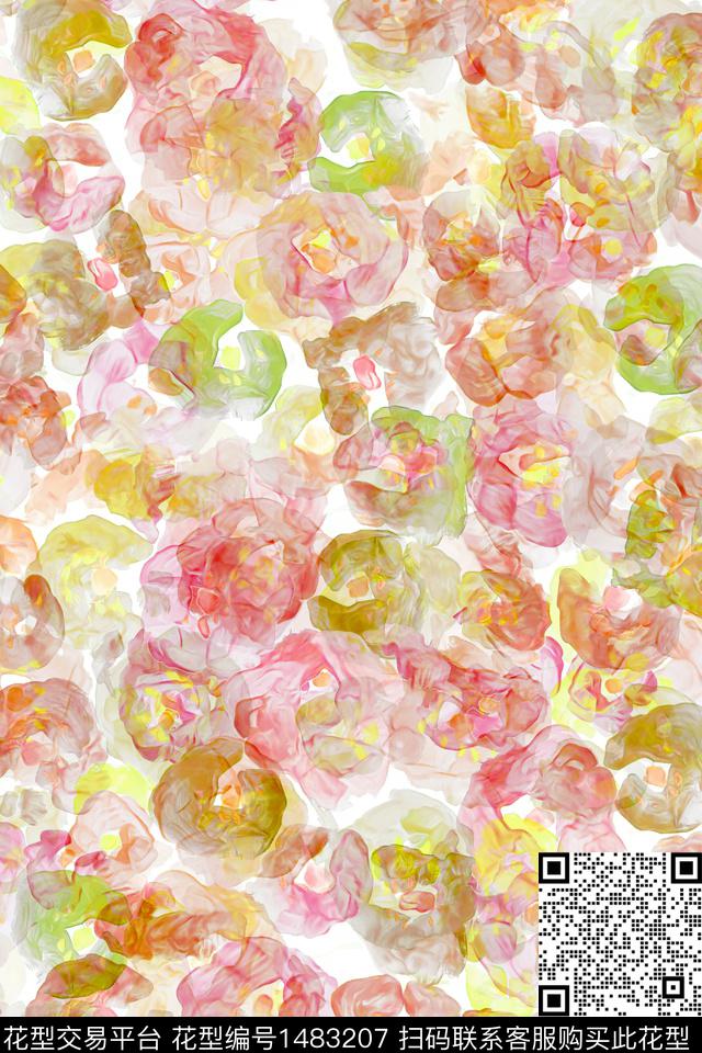 肌理扎染华亿平台抽象花卉数码印花华亿平台下载（图片编号: 1483207） - 瓦栏（Walan）