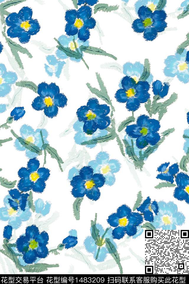 清爽底花卉大牌风小清新数码印花华亿平台下载（图片编号: 1483209） - 瓦栏（Walan）