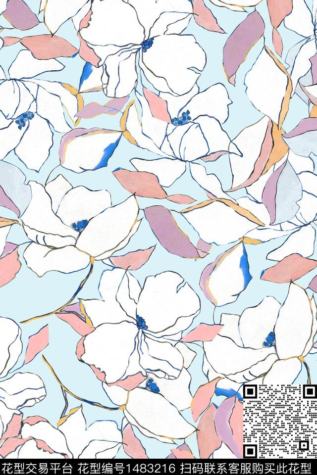 花卉小清新真丝数码印花华亿平台下载（图片编号: 1483216） - 瓦栏（Walan）