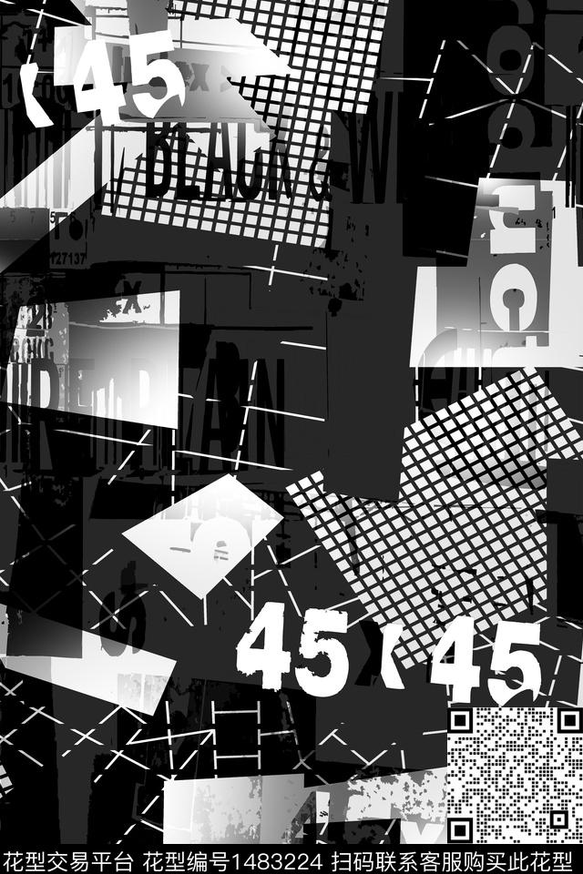 几何文字男装数码印花华亿平台下载（图片编号: 1483224） - 瓦栏（Walan）