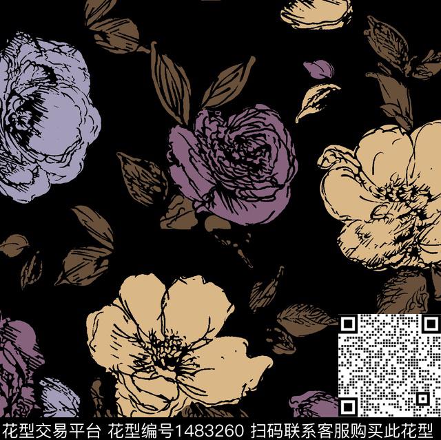 民族风花卉大牌风传统印花华亿平台下载（图片编号: 1483260） - 瓦栏（Walan）