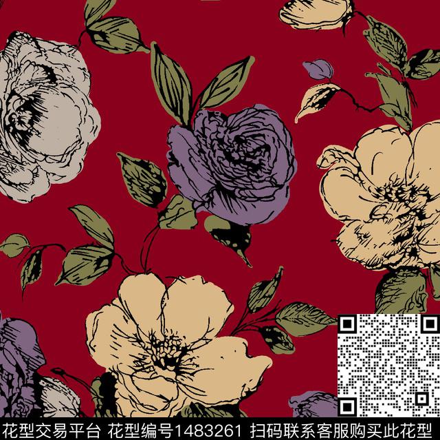 民族风花卉大牌风传统印花华亿平台下载（图片编号: 1483261） - 瓦栏（Walan）