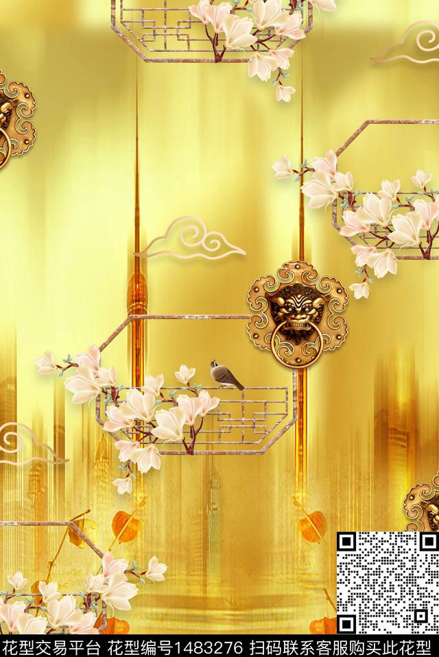 花卉大牌风中国风数码印花华亿平台下载（图片编号: 1483276） - 瓦栏（Walan）