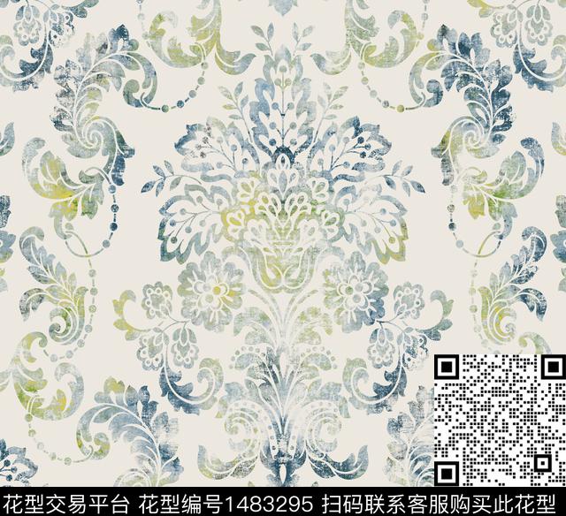 卷草贝壳传统纹样传统印花华亿平台下载（图片编号: 1483295） - 瓦栏（Walan）