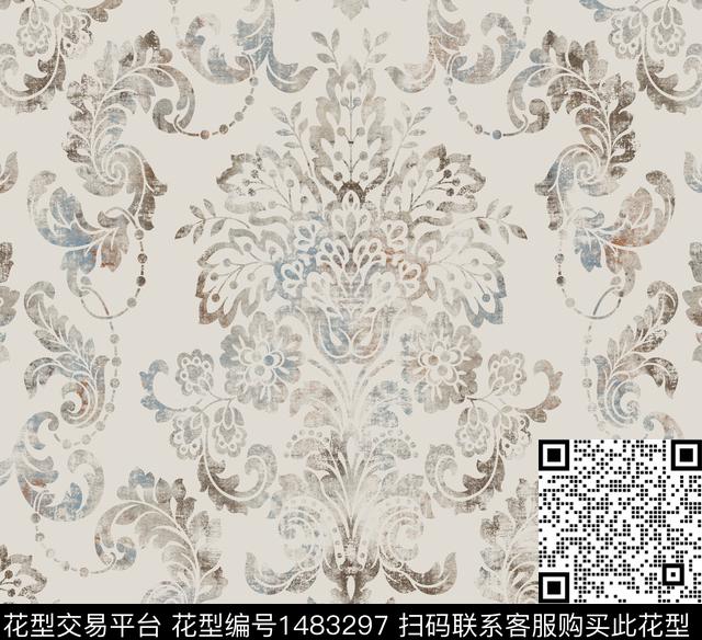 卷草贝壳传统纹样传统印花华亿平台下载（图片编号: 1483297） - 瓦栏（Walan）