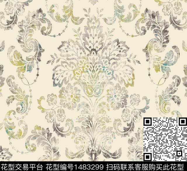 卷草贝壳传统纹样传统印花华亿平台下载（图片编号: 1483299） - 瓦栏（Walan）