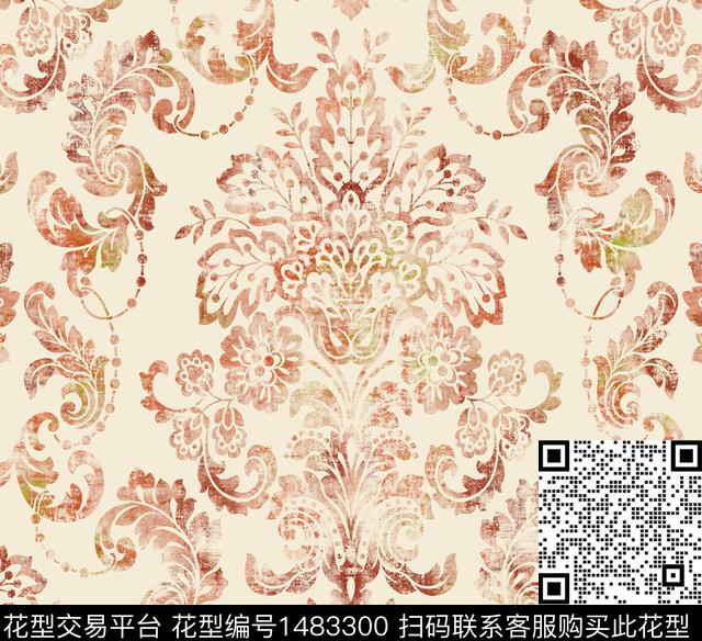 卷草贝壳传统纹样传统印花华亿平台下载（图片编号: 1483300） - 瓦栏（Walan）