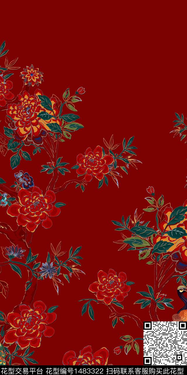 女装花卉孔雀数码印花华亿平台下载（图片编号: 1483322） - 瓦栏（Walan）
