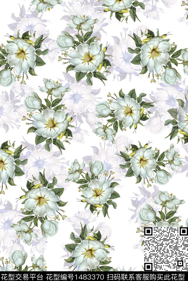 黑底花卉花卉小碎花数码印花华亿平台下载（图片编号: 1483370） - 瓦栏（Walan）