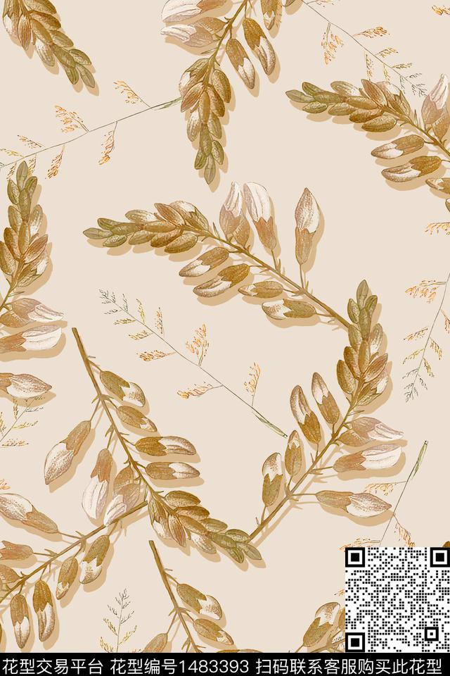 绿植树叶水彩肌理数码印花华亿平台下载（图片编号: 1483393） - 瓦栏（Walan）