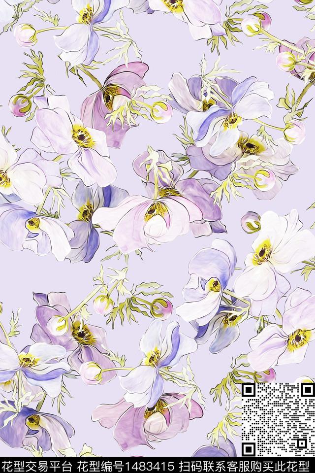 花卉小清新真丝数码印花华亿平台下载（图片编号: 1483415） - 瓦栏（Walan）