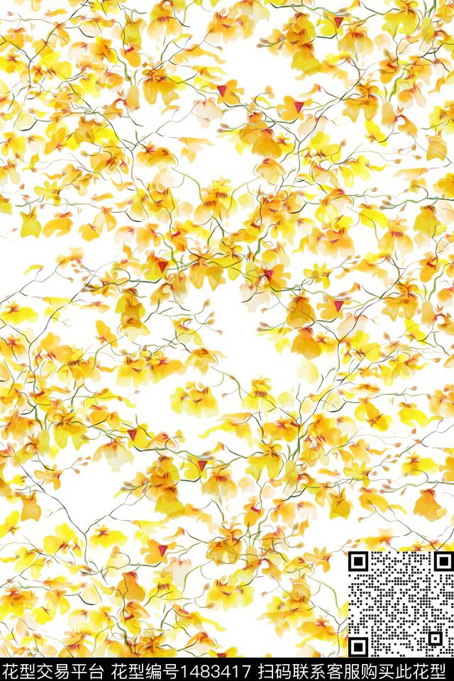 花卉小清新真丝数码印花华亿平台下载（图片编号: 1483417） - 瓦栏（Walan）