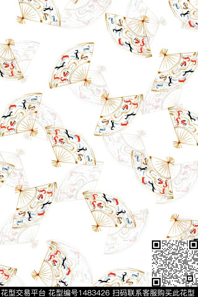 扇子民族风大牌风数码印花华亿平台下载（图片编号: 1483426） - 瓦栏（Walan）