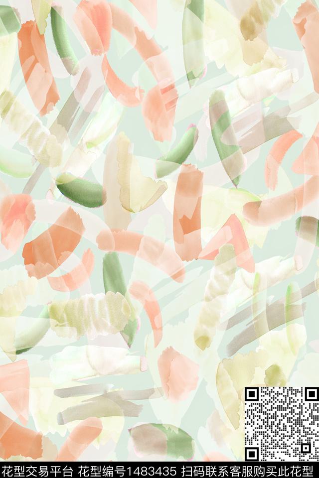 抽象小清新真丝数码印花华亿平台下载（图片编号: 1483435） - 瓦栏（Walan）