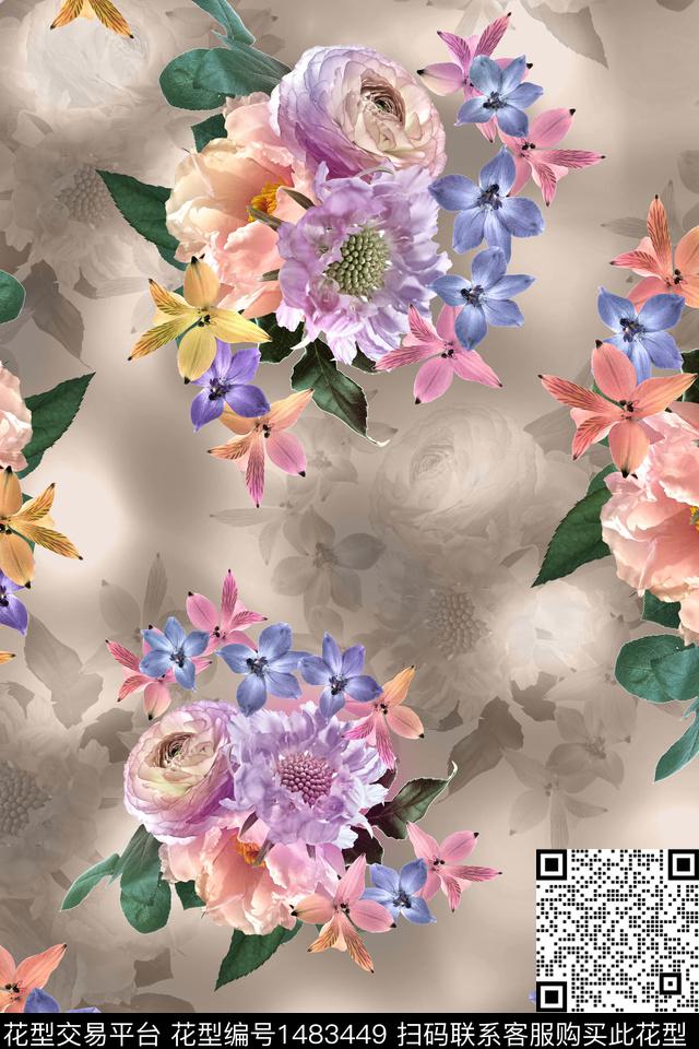 植物中东外贸真花暗花底纹数码印花华亿平台下载（图片编号: 1483449） - 瓦栏（Walan）