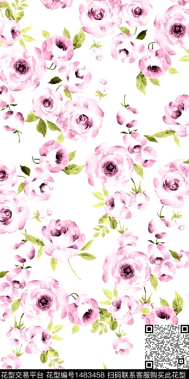 植物手绘花卉满版散花数码印花华亿平台下载（图片编号: 1483458） - 瓦栏（Walan）