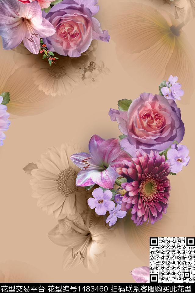 植物中东外贸真花暗花底纹数码印花华亿平台下载（图片编号: 1483460） - 瓦栏（Walan）