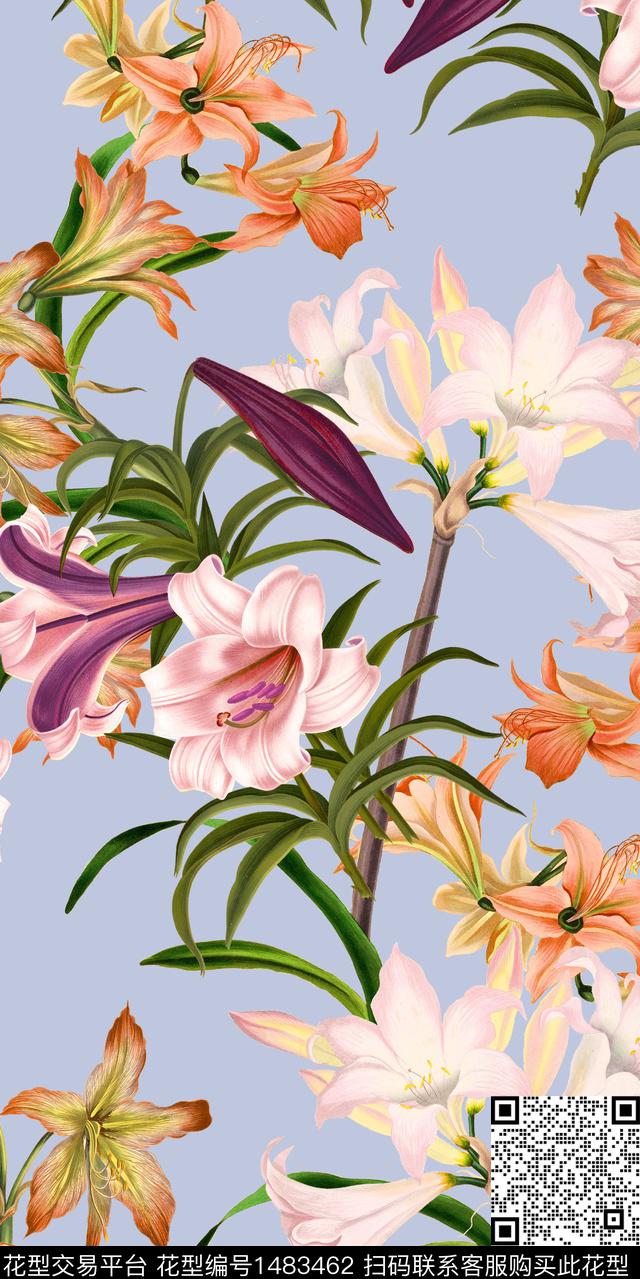 植物手绘花卉满版散花数码印花华亿平台下载（图片编号: 1483462） - 瓦栏（Walan）
