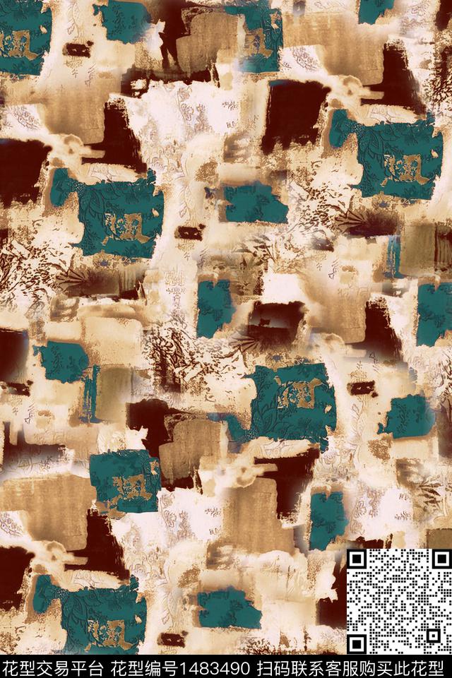 几何笔触大牌风数码印花华亿平台下载（图片编号: 1483490） - 瓦栏（Walan）