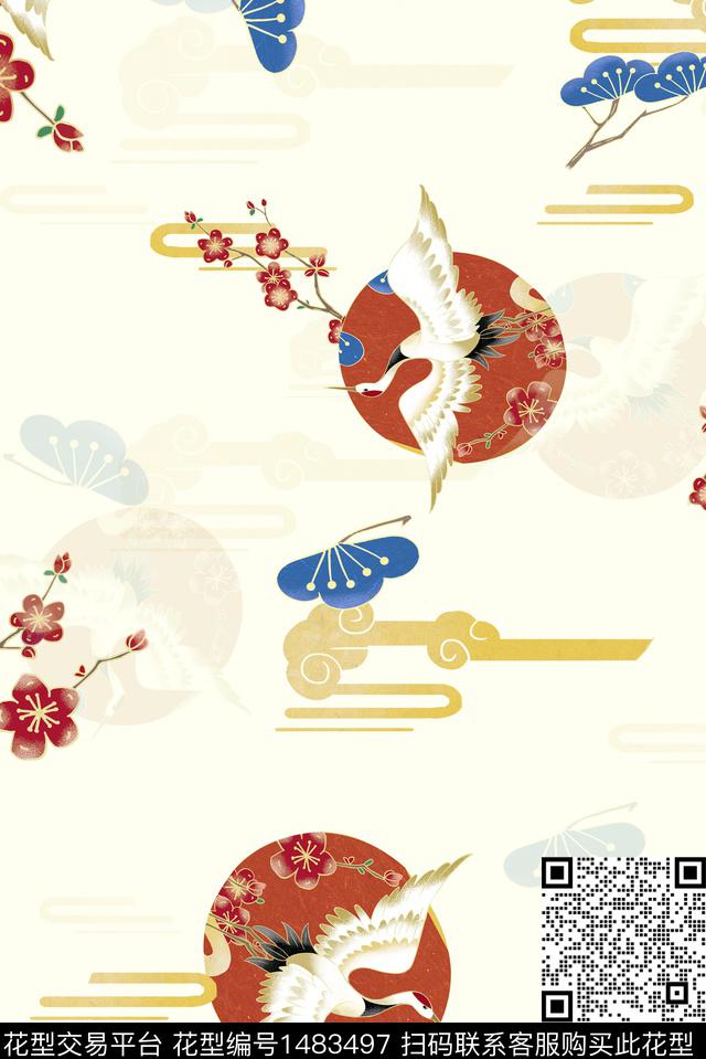 花卉中国风国潮数码印花华亿平台下载（图片编号: 1483497） - 瓦栏（Walan）