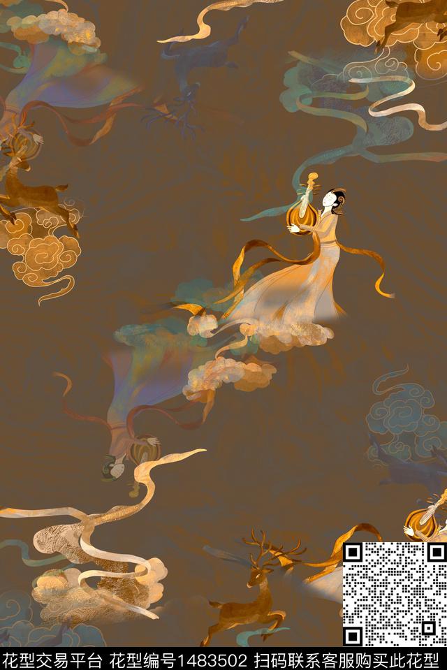 花卉香云纱中国风数码印花华亿平台下载（图片编号: 1483502） - 瓦栏（Walan）