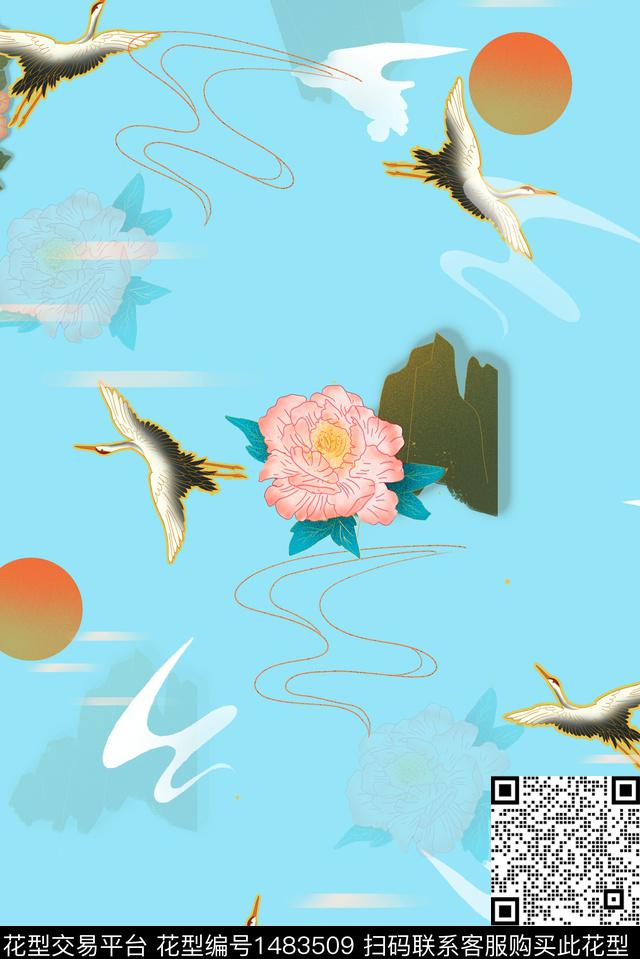 花卉中国风国潮数码印花华亿平台下载（图片编号: 1483509） - 瓦栏（Walan）