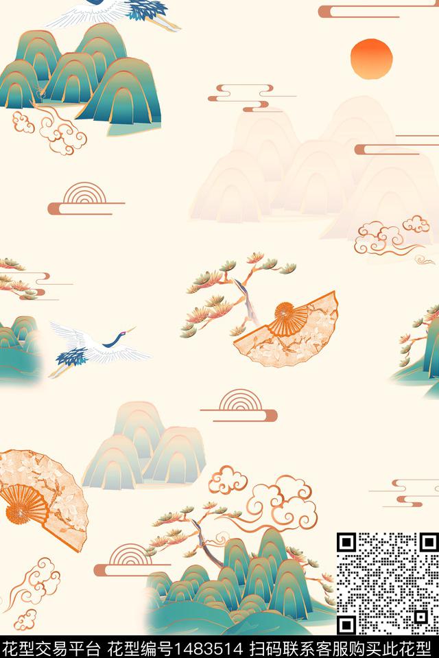 花卉中国风国潮数码印花华亿平台下载（图片编号: 1483514） - 瓦栏（Walan）