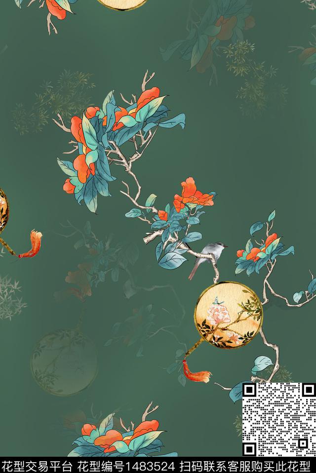 花卉香云纱中国风数码印花华亿平台下载（图片编号: 1483524） - 瓦栏（Walan）
