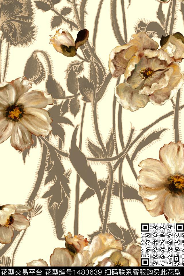 女装花卉大花数码印花华亿平台下载（图片编号: 1483639） - 瓦栏（Walan）