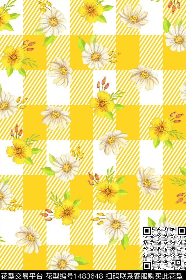 格子女装花卉数码印花华亿平台下载（图片编号: 1483648） - 瓦栏（Walan）