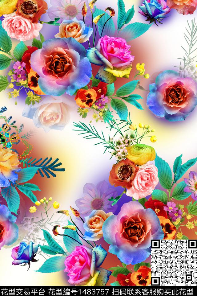 纸印花花卉大花数码印花华亿平台下载（图片编号: 1483757） - 瓦栏（Walan）