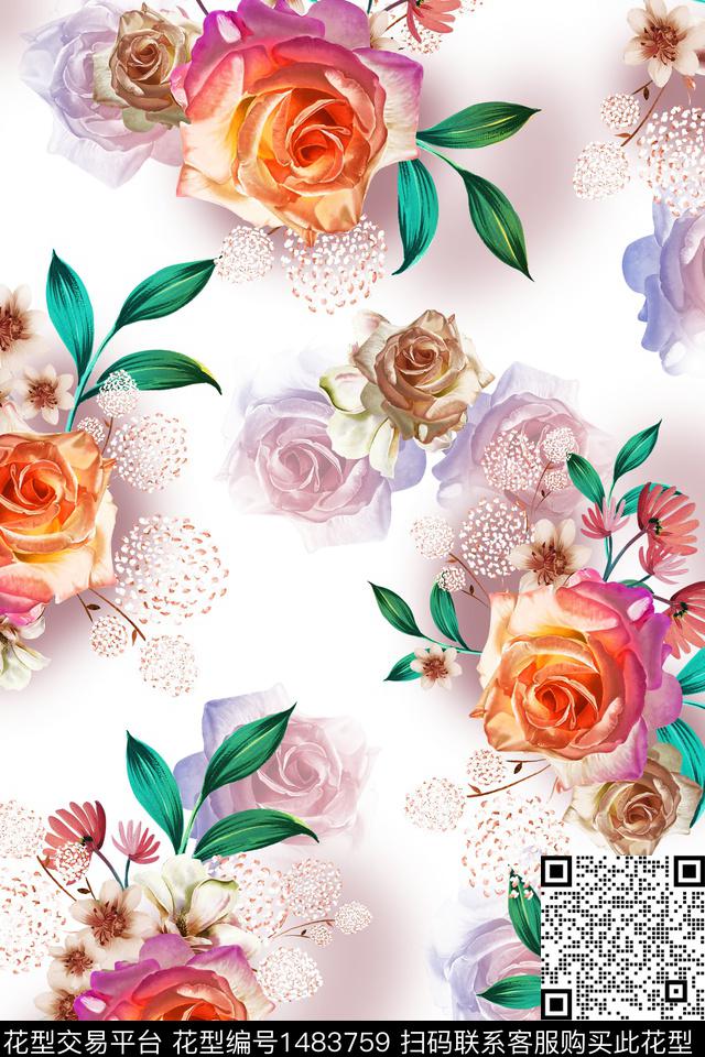纸印花花卉大花数码印花华亿平台下载（图片编号: 1483759） - 瓦栏（Walan）
