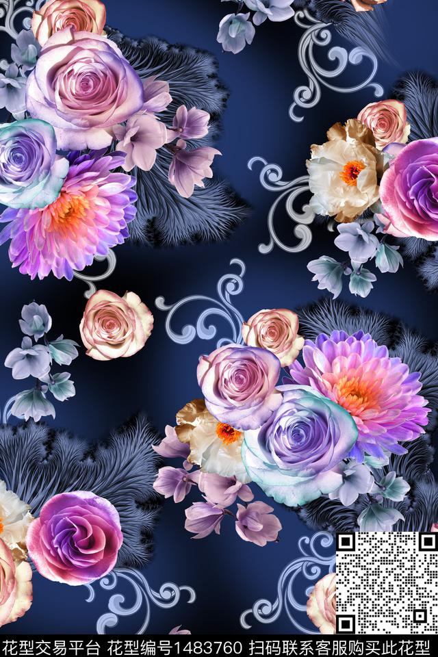 纸印花花卉大花数码印花华亿平台下载（图片编号: 1483760） - 瓦栏（Walan）