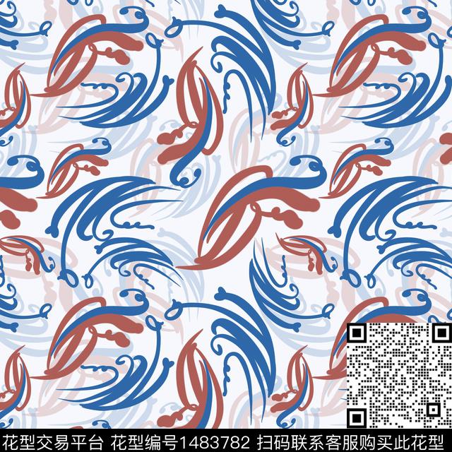 线条抽象手绘数码印花华亿平台下载（图片编号: 1483782） - 瓦栏（Walan）