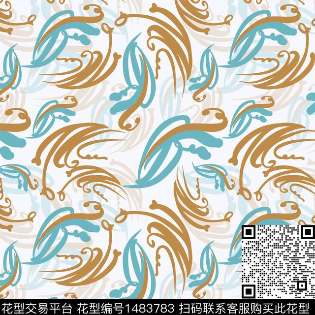 线条抽象手绘数码印花华亿平台下载（图片编号: 1483783） - 瓦栏（Walan）