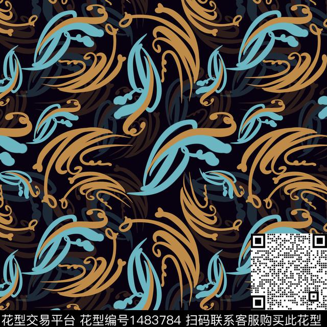 线条抽象手绘数码印花华亿平台下载（图片编号: 1483784） - 瓦栏（Walan）