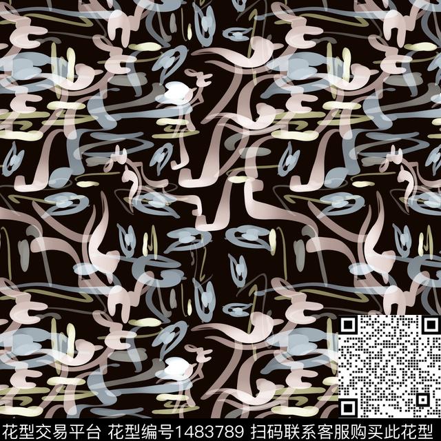 线条抽象手绘数码印花华亿平台下载（图片编号: 1483789） - 瓦栏（Walan）