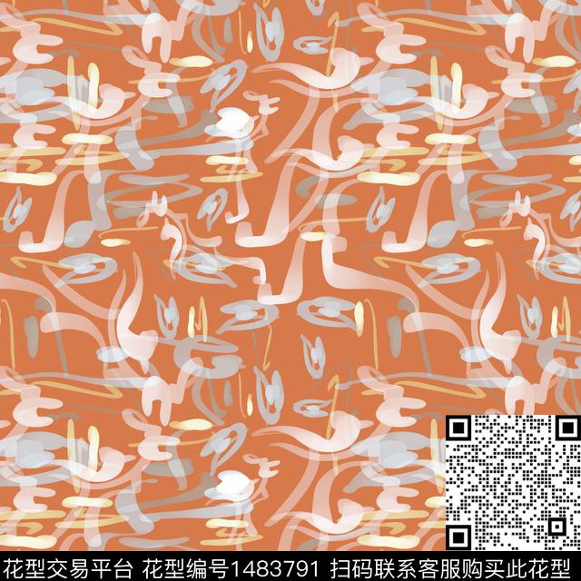 线条抽象手绘数码印花华亿平台下载（图片编号: 1483791） - 瓦栏（Walan）