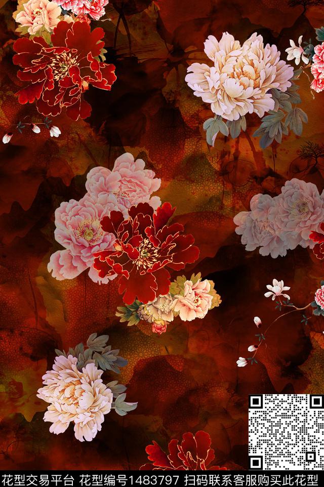 女装花卉香云纱数码印花华亿平台下载（图片编号: 1483797） - 瓦栏（Walan）