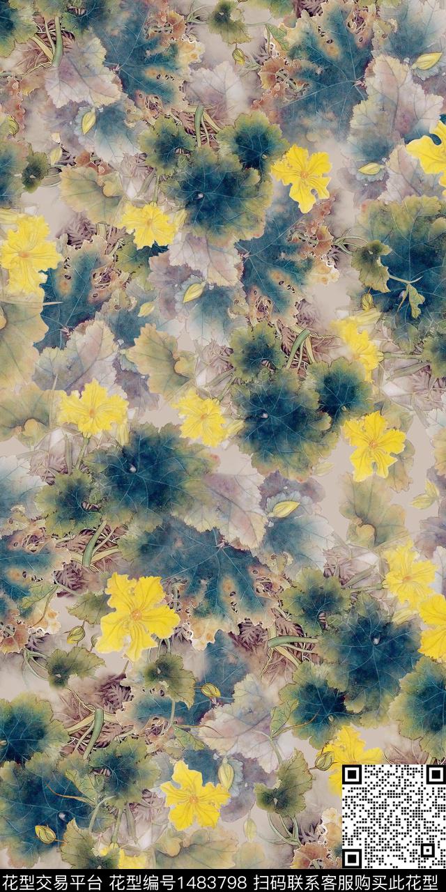 女装花卉香云纱数码印花华亿平台下载（图片编号: 1483798） - 瓦栏（Walan）