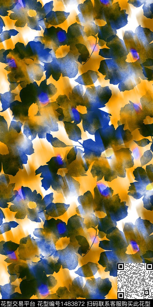 绿植树叶水彩肌理数码印花华亿平台下载（图片编号: 1483872） - 瓦栏（Walan）