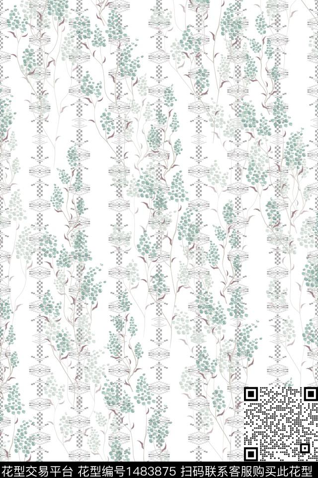 绿植树叶水彩传统纹样数码印花华亿平台下载（图片编号: 1483875） - 瓦栏（Walan）