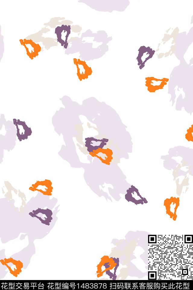 水彩几何花卉肌理数码印花华亿平台下载（图片编号: 1483878） - 瓦栏（Walan）