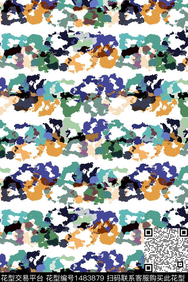水彩几何花卉肌理数码印花华亿平台下载（图片编号: 1483879） - 瓦栏（Walan）