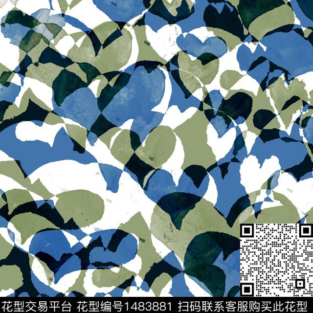 水彩几何花卉大牌风数码印花华亿平台下载（图片编号: 1483881） - 瓦栏（Walan）