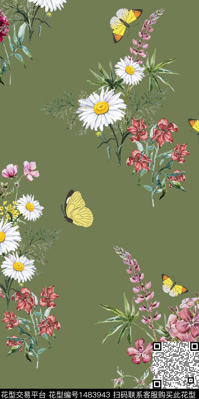 动物花卉水彩花卉满版散花数码印花华亿平台下载（图片编号: 1483943） - 瓦栏（Walan）