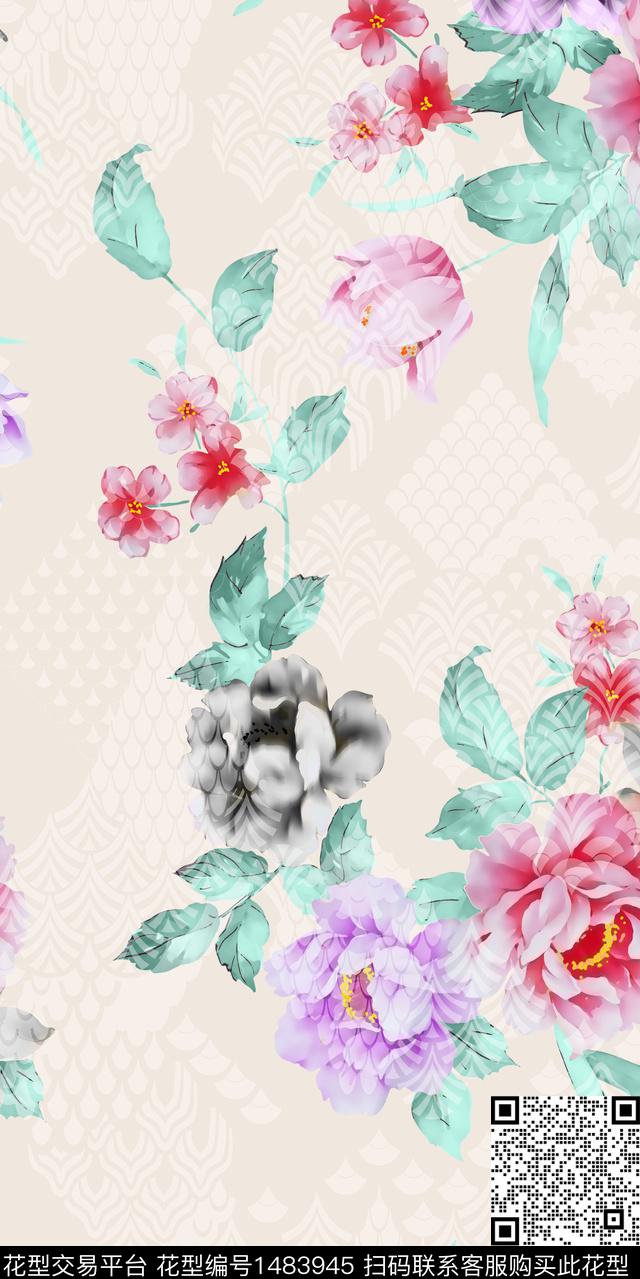 动物花卉水彩花卉满版散花数码印花华亿平台下载（图片编号: 1483945） - 瓦栏（Walan）