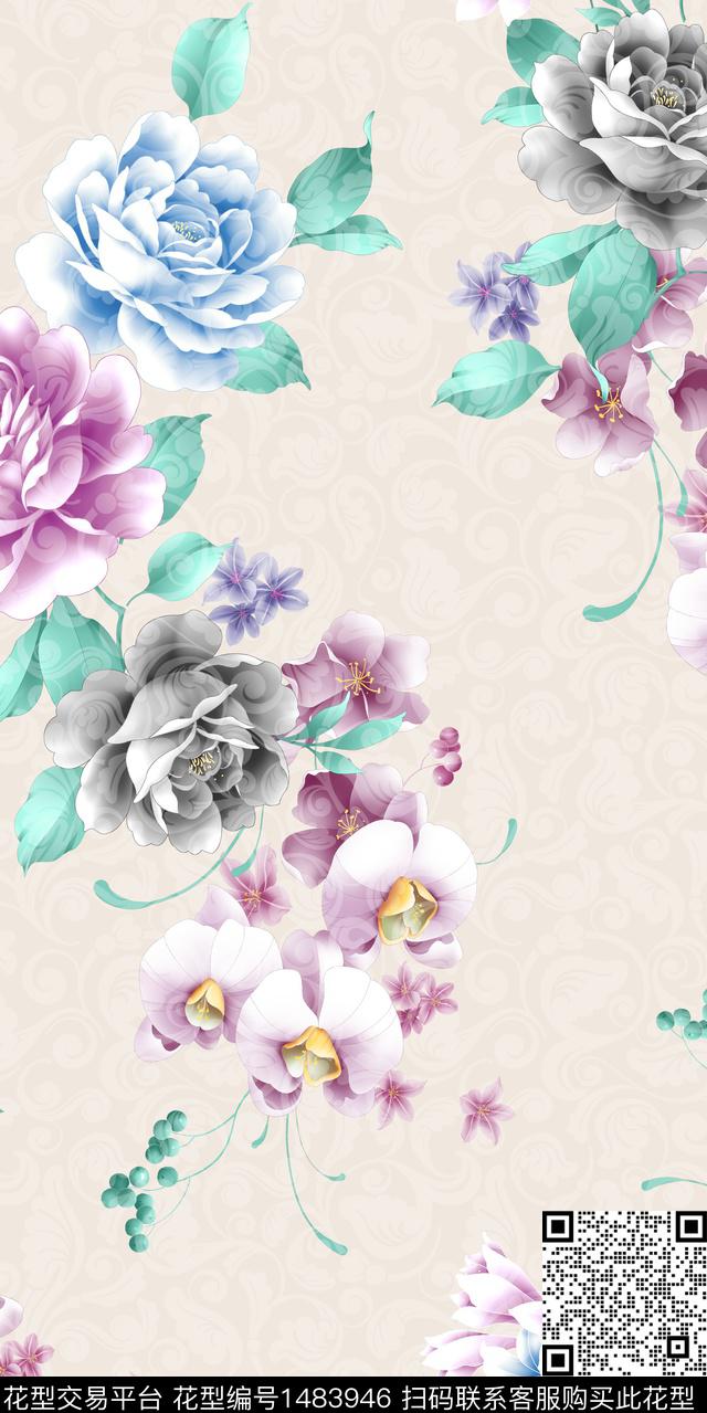 动物花卉水彩花卉满版散花数码印花华亿平台下载（图片编号: 1483946） - 瓦栏（Walan）