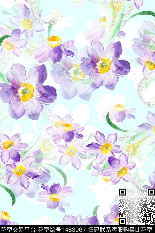 花卉小清新真丝数码印花华亿平台下载（图片编号: 1483967） - 瓦栏（Walan）